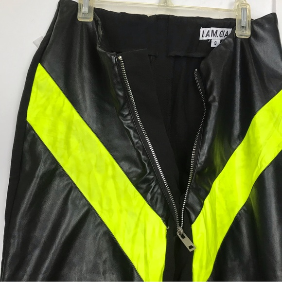 I AM GIA Anastasia Pants Faux Leather Stretch Zipper Festival Neon Straight Leg - Picture 5 of 16